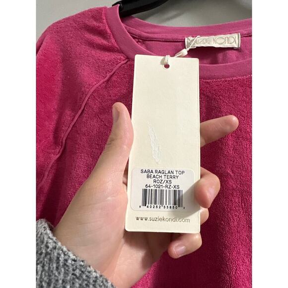 Suzie Kondi The Saba Raglan Top in Terry Pink size XS FLAW - Picture 3 of 7